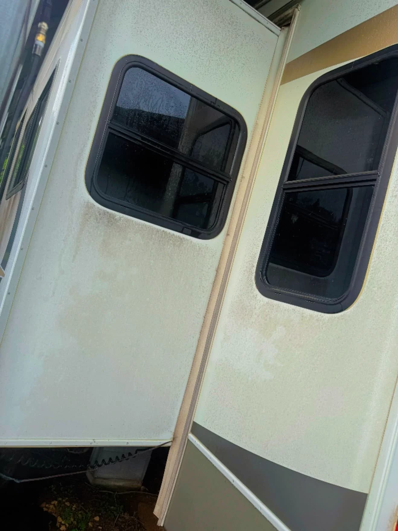 Close view of a detailed RV exterior