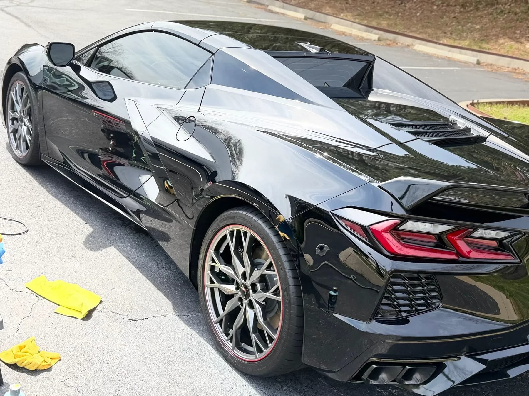 Glossy black Corvette detailed by Nick’s Mobile Detailing